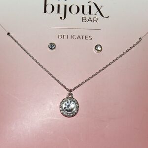 Bijoux Bar Delicates Silver Tone CZ Necklace And Earrings Boxed Set